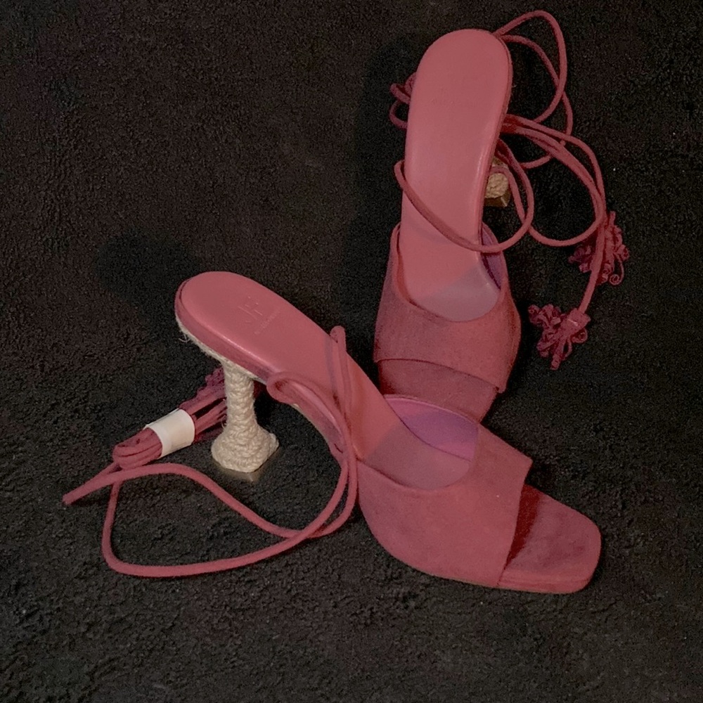 JustFab Pink Suede Wrap-Heel Sandals